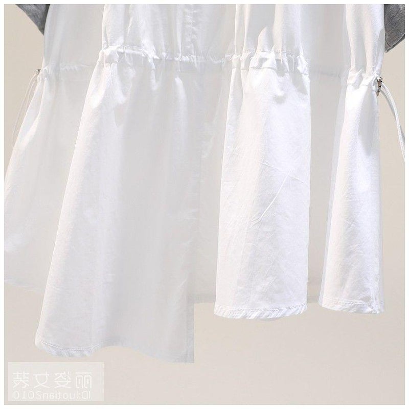 Round Neck T-Shirt Waist-Tight Stitching A- Line 22 Summer Drawstring Short Sleeve Top 20 Loose Irregular Shirt Women'S Shirt - Image 2