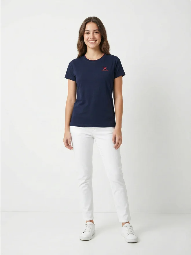 Polo Play Navy Blue Logo Print Crew Neck T-Shirt