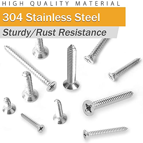 VIGRUE 450Pcs Stainless Steel Wood Screws Set #4#6#8#10#12 Phillips Flat Head Sheet Metal Screw Self Tapping Screws Assortment Kit, Length 1/4" to 2" - Image 3