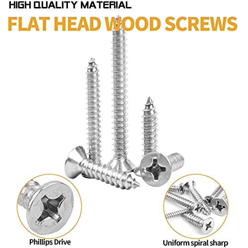VIGRUE 450Pcs Stainless Steel Wood Screws Set #4#6#8#10#12 Phillips Flat Head Sheet Metal Screw Self Tapping Screws Assortment Kit, Length 1/4" to 2" - Image 4