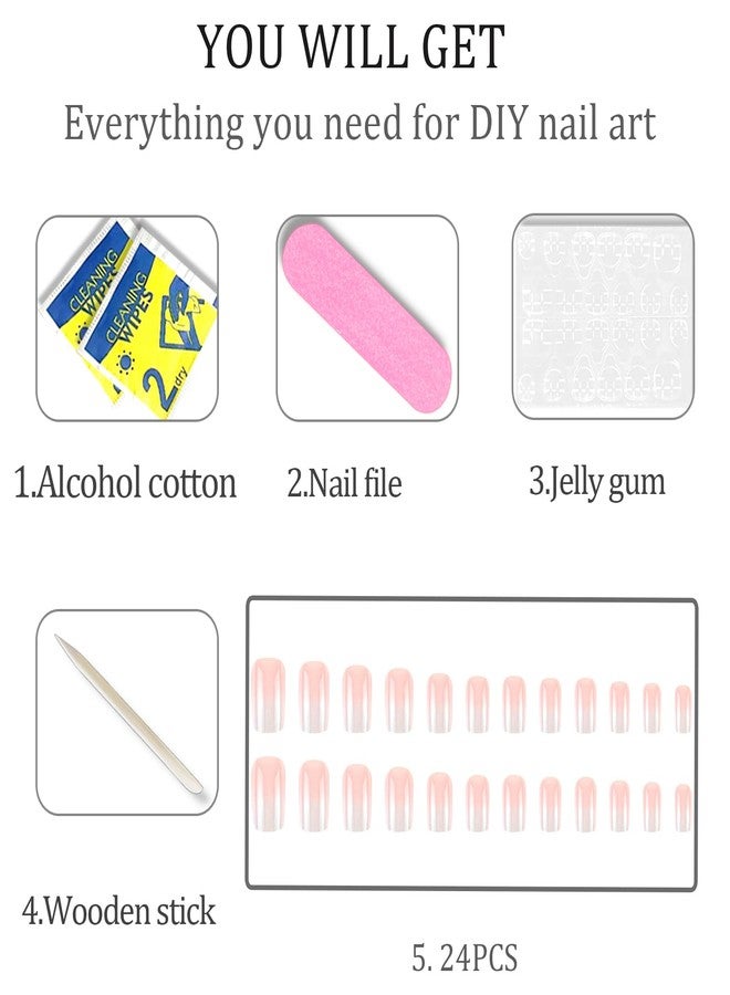 WAFOLOZE Nails Press ons, Square Press on Nails Medium Girls Fake Nails with Light Pink To White Ombre Design, Acrylic Artificial False Nails Press On Glue On Nails for Women - Image 5