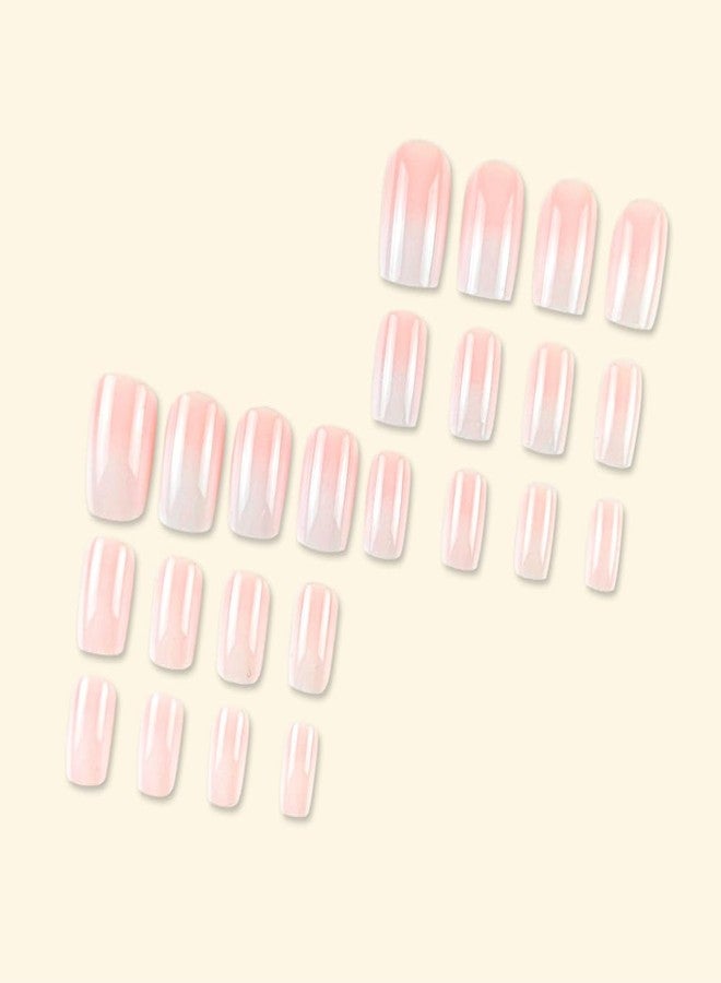 WAFOLOZE Nails Press ons, Square Press on Nails Medium Girls Fake Nails with Light Pink To White Ombre Design, Acrylic Artificial False Nails Press On Glue On Nails for Women - Image 4