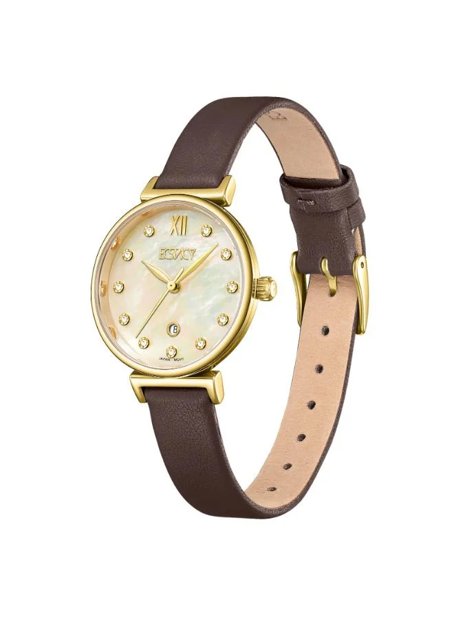 إكستاسي Women's Leather Analog Watch E25507-GLDMC - 30mm mm