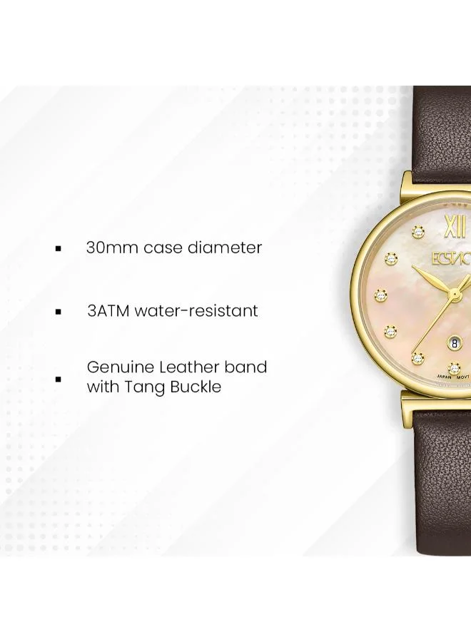 Ecstacy  Women's Leather Analog Watch E25507-GLDMC - 30mm mm for Women | Best Price UAE