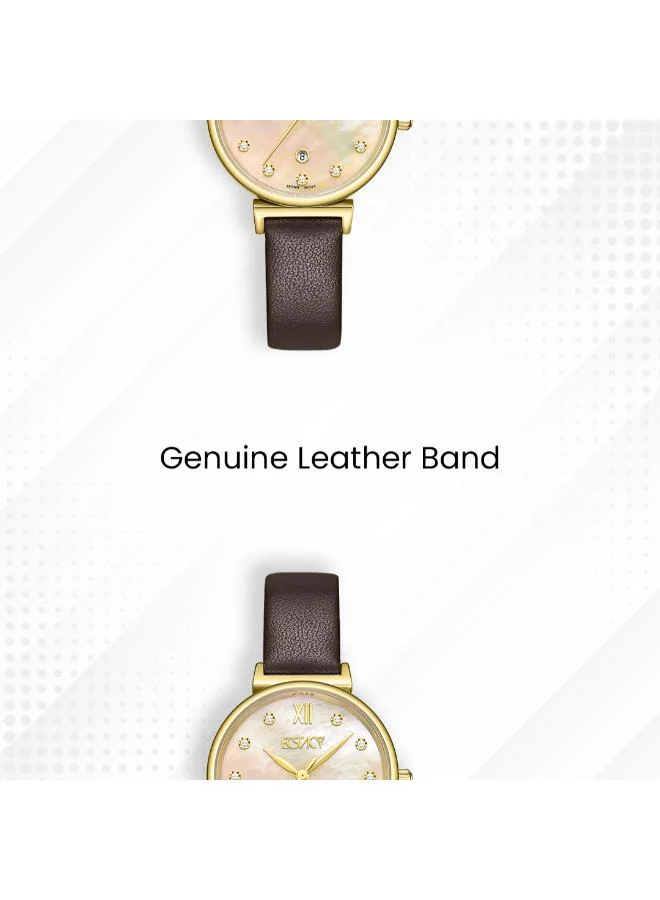 Ecstacy  Women's Leather Analog Watch E25507-GLDMC - 30mm mm for Women | Best Price UAE
