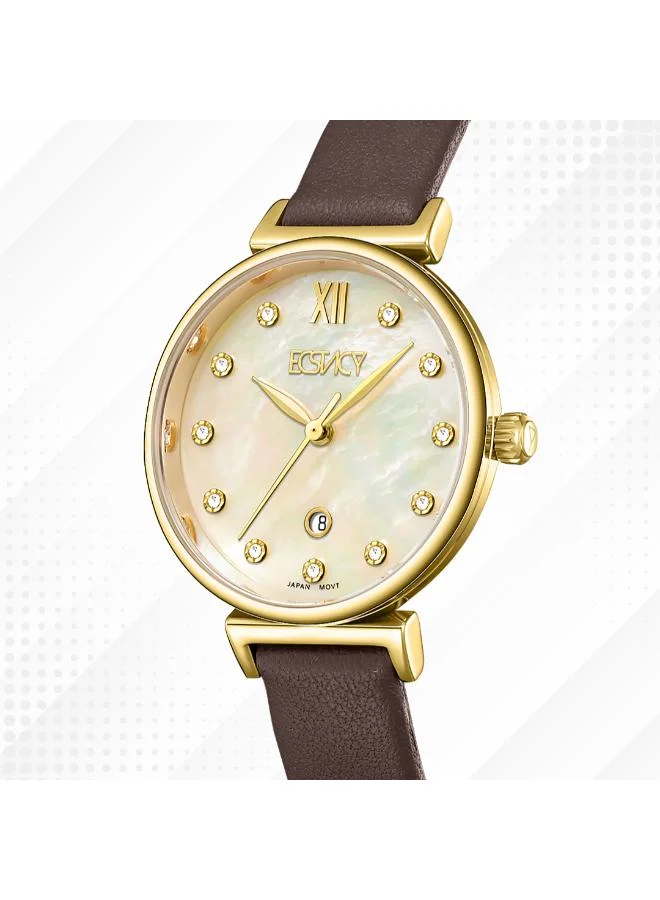 Ecstacy  Women's Leather Analog Watch E25507-GLDMC - 30mm mm for Women | Best Price UAE