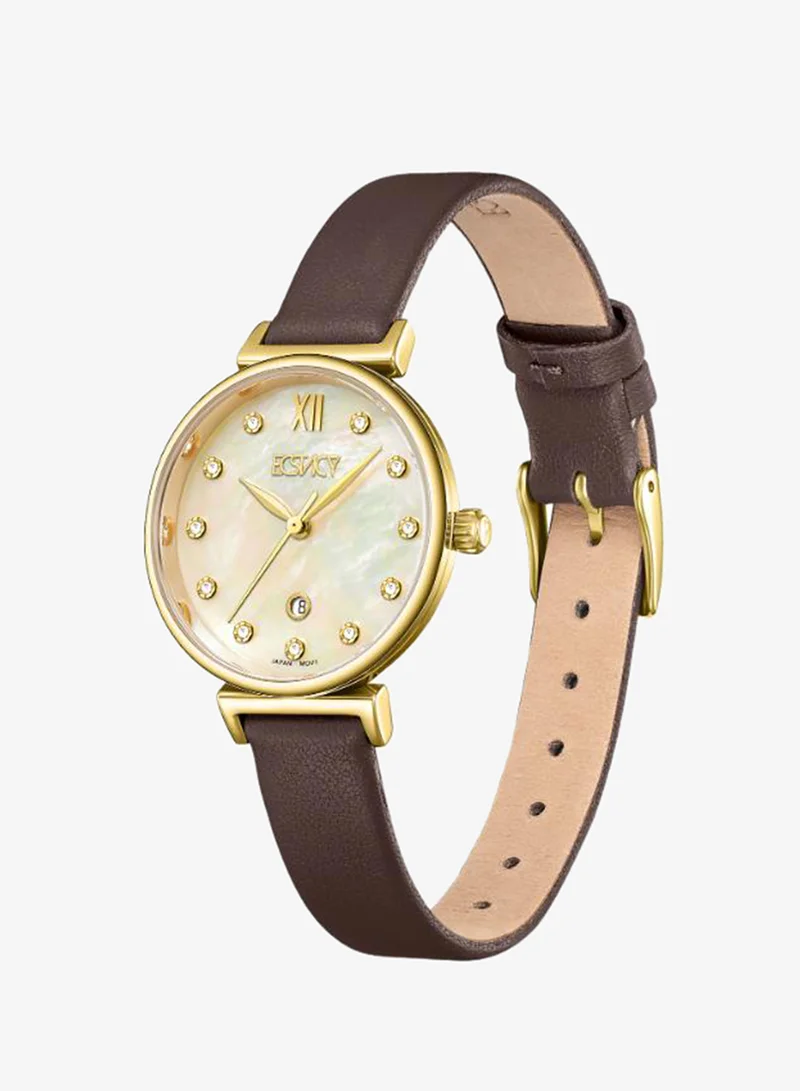 Ecstacy  Women's Leather Analog Watch E25507-GLDMC - 30mm mm for Women | Best Price UAE