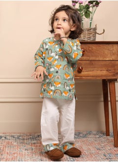 Polka Tots Polka Tots Full Sleeves Night Wear Wolf Kurta Pyjama - Rainbow  - Image 2