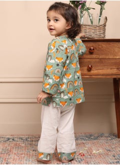 Polka Tots Polka Tots Full Sleeves Night Wear Wolf Kurta Pyjama - Rainbow  - Image 4