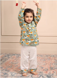 Polka Tots Polka Tots Full Sleeves Night Wear Wolf Kurta Pyjama - Rainbow  - Image 5