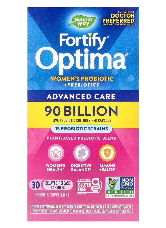 Nature's Fortify Optima Women's Probiotic + Prebiotics Advanced Care 90 Billion 30 DelayedRelease Capsules 