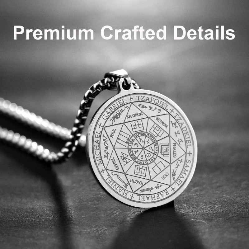 FLYUN Seven Archangels Pendant Necklace For Men Women Protection Amulet Archangel Michael Coin Pendant Necklace Gabriel Uriel Spiritual Stainless Steel Medal Necklace 24 inches - Image 4