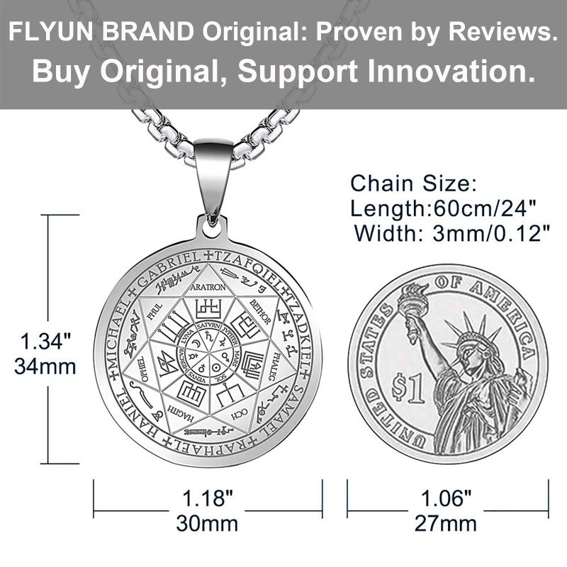 FLYUN Seven Archangels Pendant Necklace For Men Women Protection Amulet Archangel Michael Coin Pendant Necklace Gabriel Uriel Spiritual Stainless Steel Medal Necklace 24 inches - Image 5