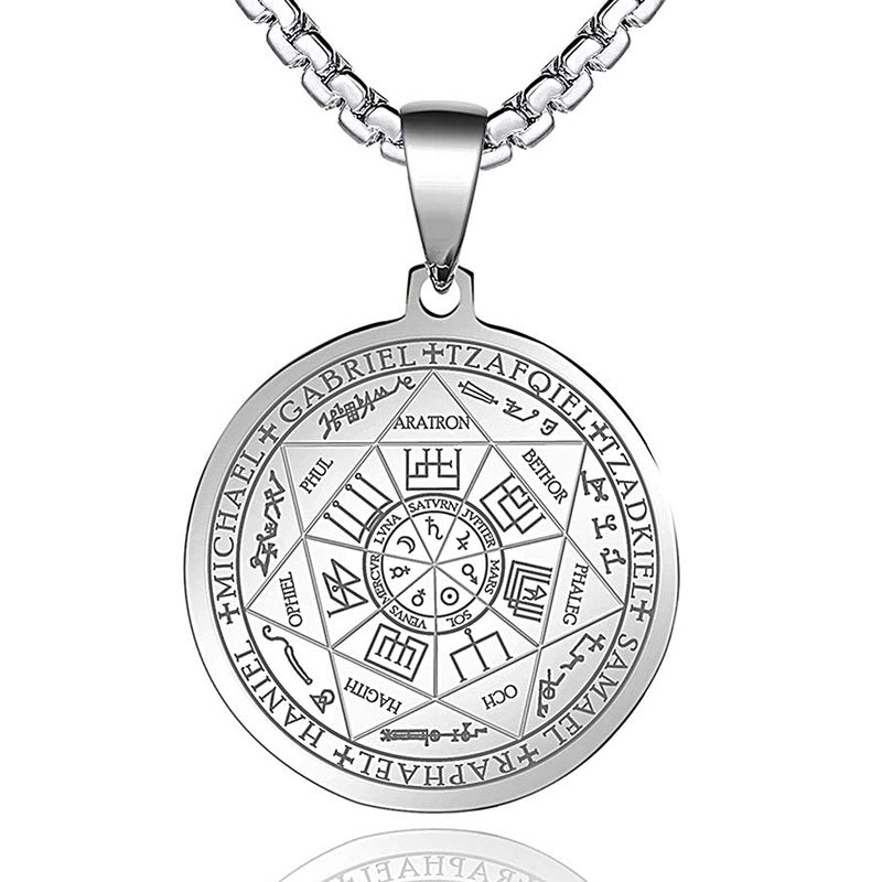 FLYUN Seven Archangels Pendant Necklace For Men Women Protection Amulet Archangel Michael Coin Pendant Necklace Gabriel Uriel Spiritual Stainless Steel Medal Necklace 24 inches - Image 1