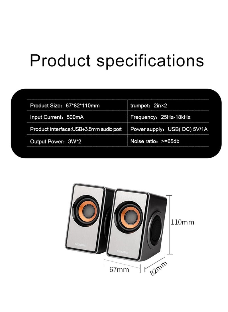 Datazone Mini Desktop Speaker with Elegant Metal Finish, Clear and Powerful Sound, USB and AUX Input, High Quality Audio, 3W x 2 Power, Dual-Side Diaphragm  - Image 4