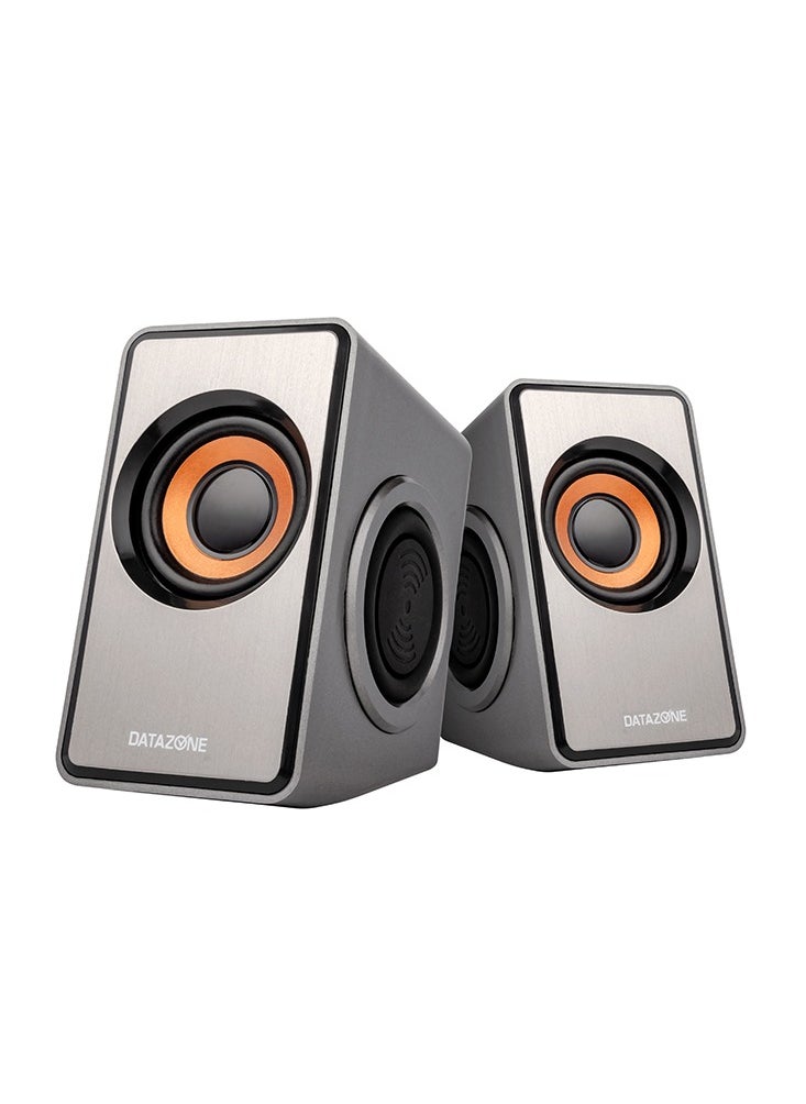 Datazone Mini Desktop Speaker with Elegant Metal Finish, Clear and Powerful Sound, USB and AUX Input, High Quality Audio, 3W x 2 Power, Dual-Side Diaphragm  - Image 1