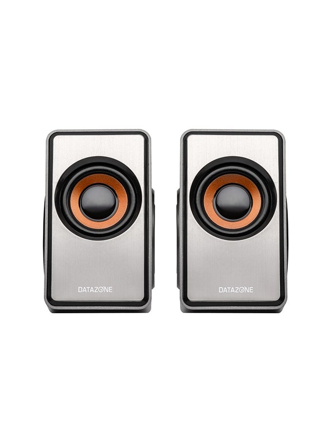 Datazone Mini Desktop Speaker with Elegant Metal Finish, Clear and Powerful Sound, USB and AUX Input, High Quality Audio, 3W x 2 Power, Dual-Side Diaphragm  - Image 3
