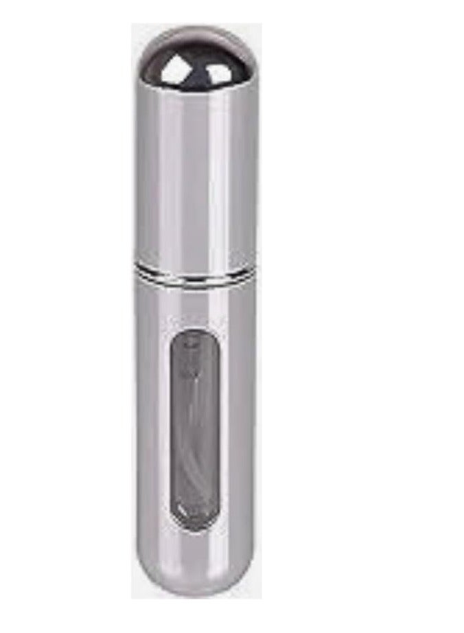 زجاجة عطر فاخرة صغيرة محمولة قابلة لاعادة الملء سعة 5 مل بمضخة انبوبية مستديرة، زجاجة عطر فارغة لمستحضرات التجميل للسفر (فضي لامع) - Image 1