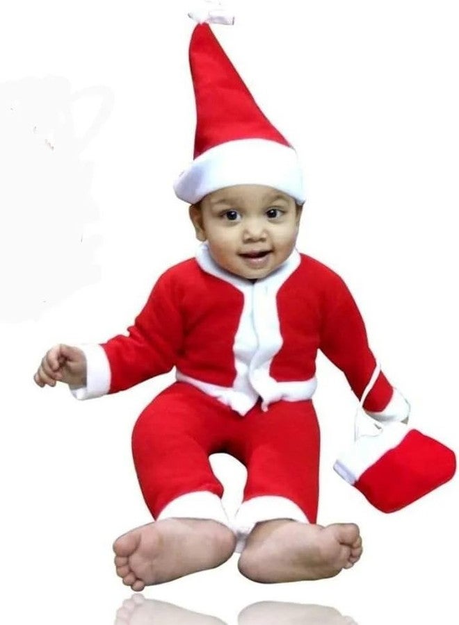 PartyFlex Baby Santa Claus Costume Set for Christmas | Soft Fleece Jacket, Pant, Cap & Bag | 1-2 Years | Xmas Party Dress for Kids - Image 2