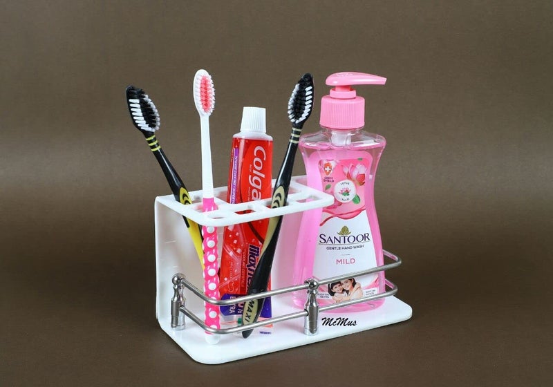 McMus Easy Stick On self Adhesive Wall Mount Acrylic and Stainless Steel Toothbrush Holder/Stand/Tumbler/Toothpaste Holder for Bathroom Stand Organizer Rack for Home (White) - Image 3