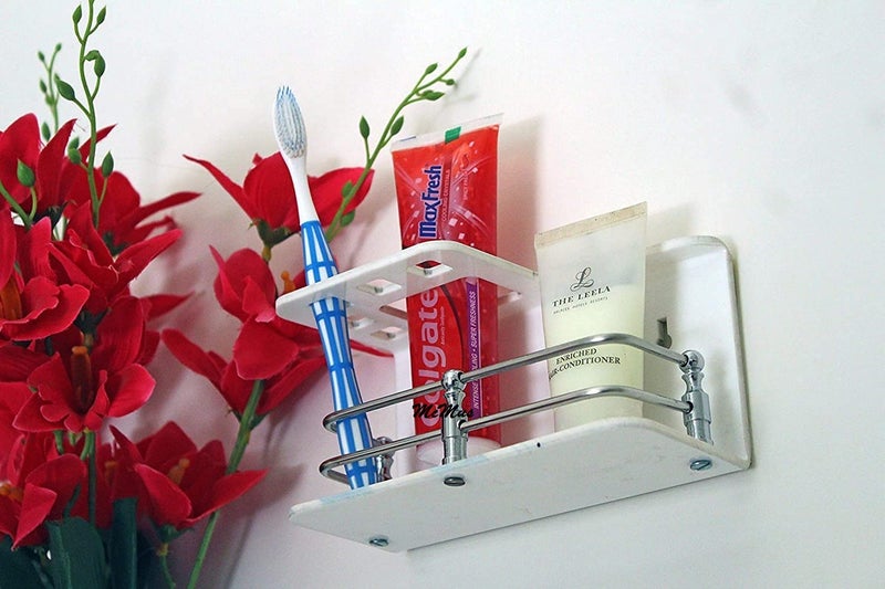 McMus Easy Stick On self Adhesive Wall Mount Acrylic and Stainless Steel Toothbrush Holder/Stand/Tumbler/Toothpaste Holder for Bathroom Stand Organizer Rack for Home (White) - Image 5