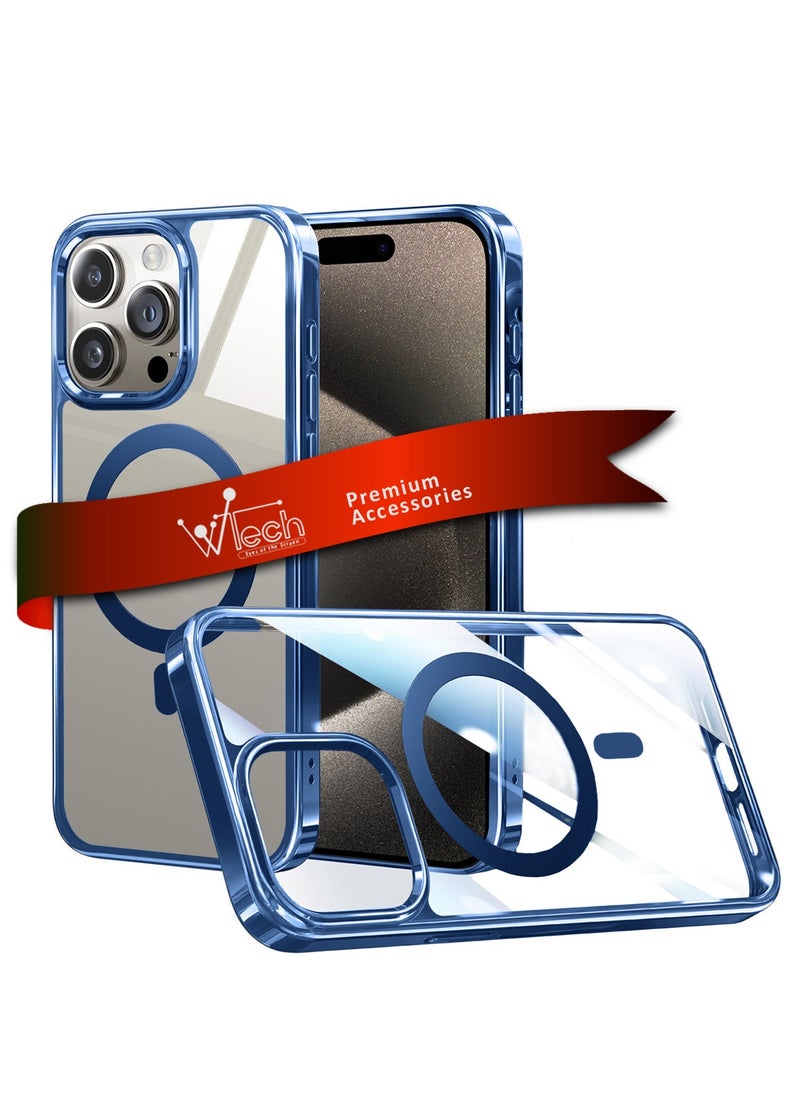 Wtech - Titanium Series Magsafe Wireless Charging Case Cover For Apple iPhone 15 Pro Max 2023 Navy Blue - Image 1