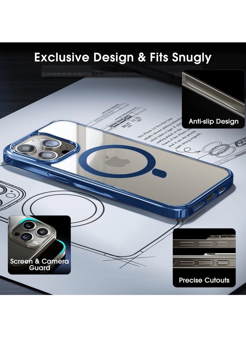 Wtech - Titanium Series Magsafe Wireless Charging Case Cover For Apple iPhone 15 Pro Max 2023 Navy Blue - Image 1