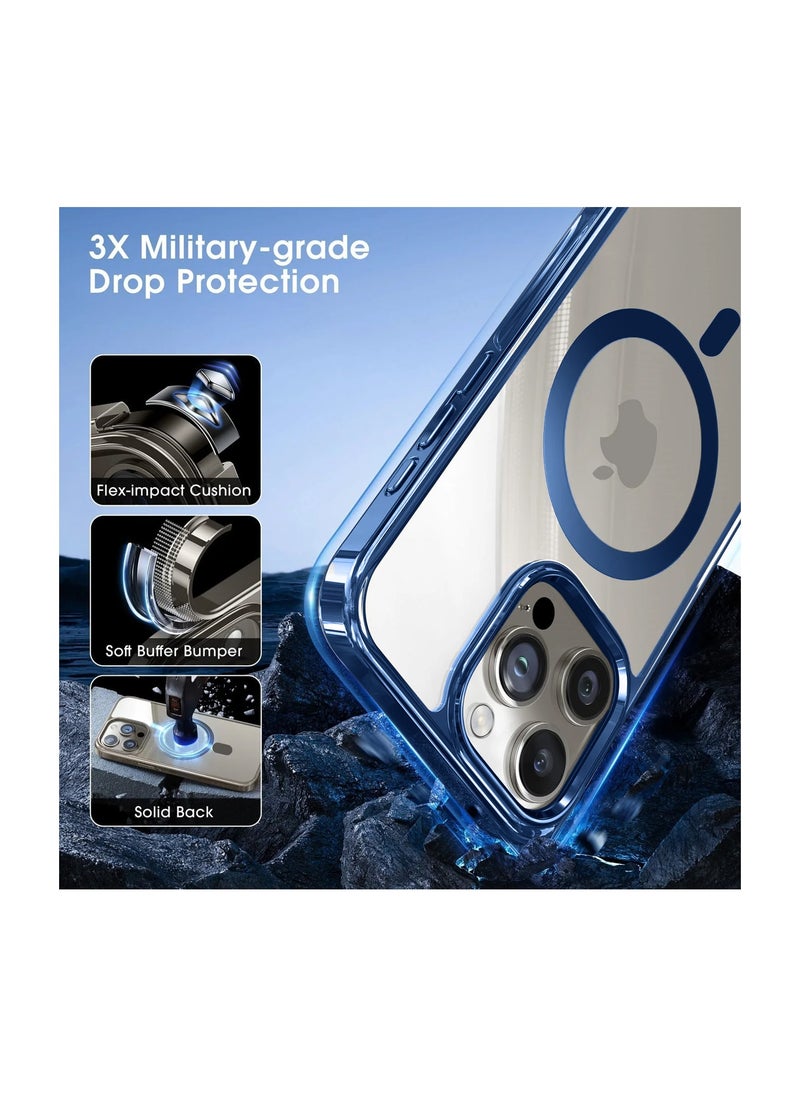Wtech - Titanium Series Magsafe Wireless Charging Case Cover For Apple iPhone 15 Pro Max 2023 Navy Blue - Image 1
