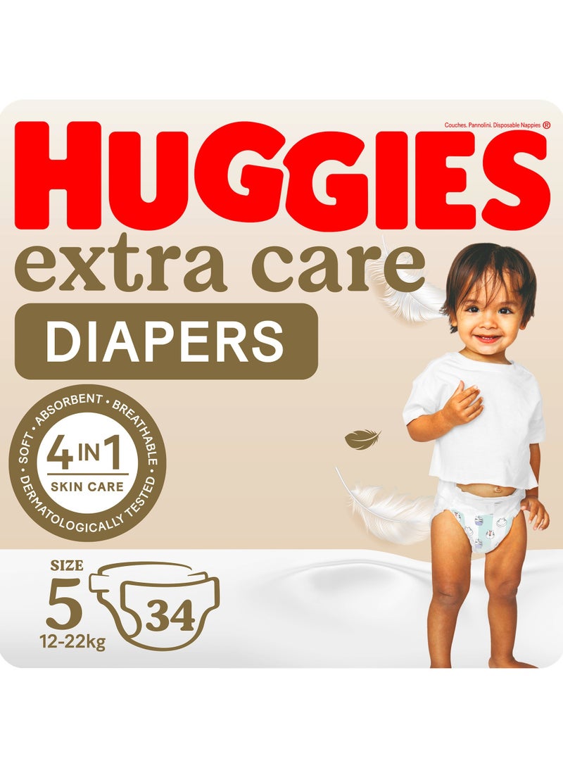 HUGGIES Extra Care Baby Diapers Size 5 12-22 kg Value Pack 34 Diapers - Image 1