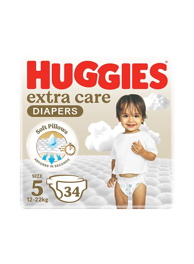 Huggies Extra Care Baby Diapers, Size 5 (12-22 kg), Value Pack, 34 Diapers - Image 1