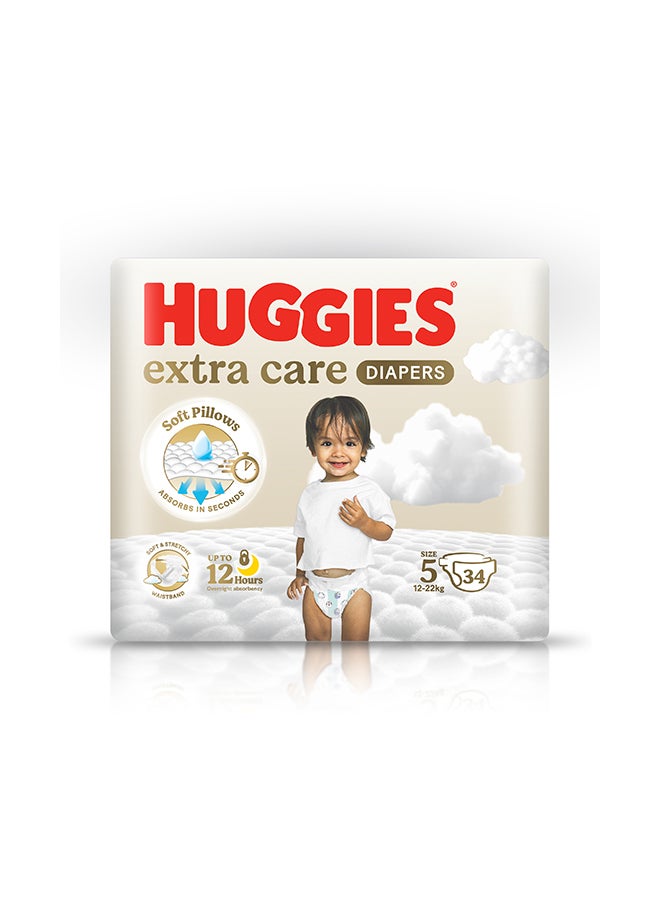Huggies Extra Care Baby Diapers, Size 5 (12-22 kg), Value Pack, 34 Diapers - Image 2