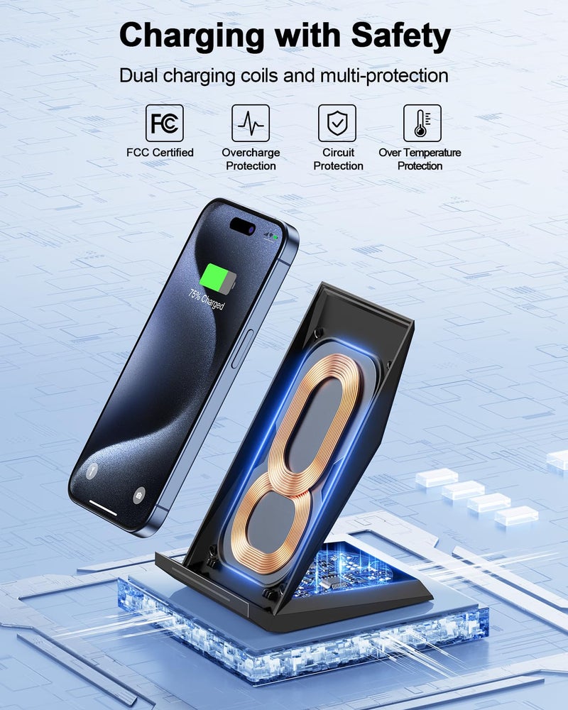 NANAMI  Fast Wireless Charger, [2 Pack] NANAMI Wireless Charging Stand Compatible with iPhone 17/17 Air/17 Pro/17 Pro Max/16/15/14/13, Desktop Nightstand Phone Charger Dock for Galaxy S26/S26+/S25/S24/S23/S22 - Image 3