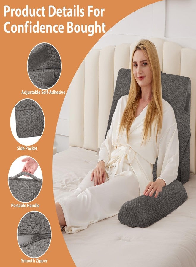 BIEEZZK Orthopedic Bed Wedge Pillow Set 4Pcs, Adjustable Memory Foam, Pillow Wedge for Post Surgery, Back Pain Relief, Triangle Pillows for Acid Reflux, Snoring, GERD, Dark Grey - Image 4
