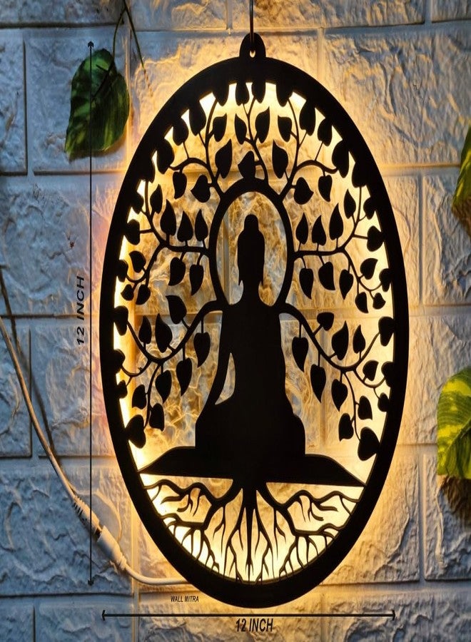 Wall Mitra Gautam Buddha MDF Wood Backlit Wall Art with White LED for Living Room - Buddha Wall Decor, Wall Art for Home Decorations(12x12) (Warm White) - Image 2