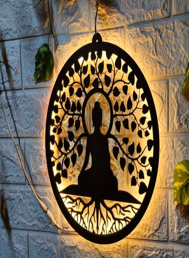 Wall Mitra Gautam Buddha MDF Wood Backlit Wall Art with White LED for Living Room - Buddha Wall Decor, Wall Art for Home Decorations(12x12) (Warm White) - Image 4