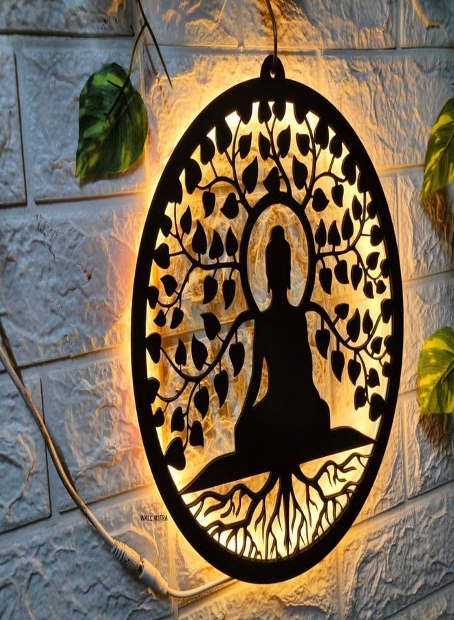 Wall Mitra Gautam Buddha MDF Wood Backlit Wall Art with White LED for Living Room - Buddha Wall Decor, Wall Art for Home Decorations(12x12) (Warm White) - Image 3