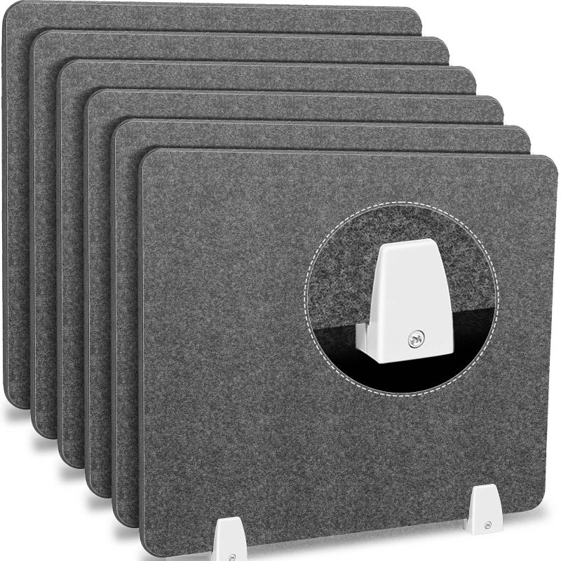 6 Pcs Desk Divider Privacy Panel 20 x 24 Clampon Acoustic Freestanding Desktop Partition Dividers with Aluminum Guard Clamps for Office Student Sound Proof Reducing Noise Visual DistractionsGray