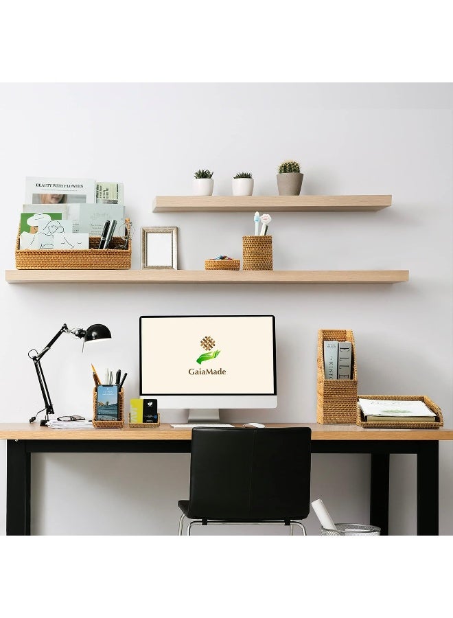 Modish Rattan Magazine & File Organizer - Beige Woven Desktop Storage Basket for Home Office - Image 4