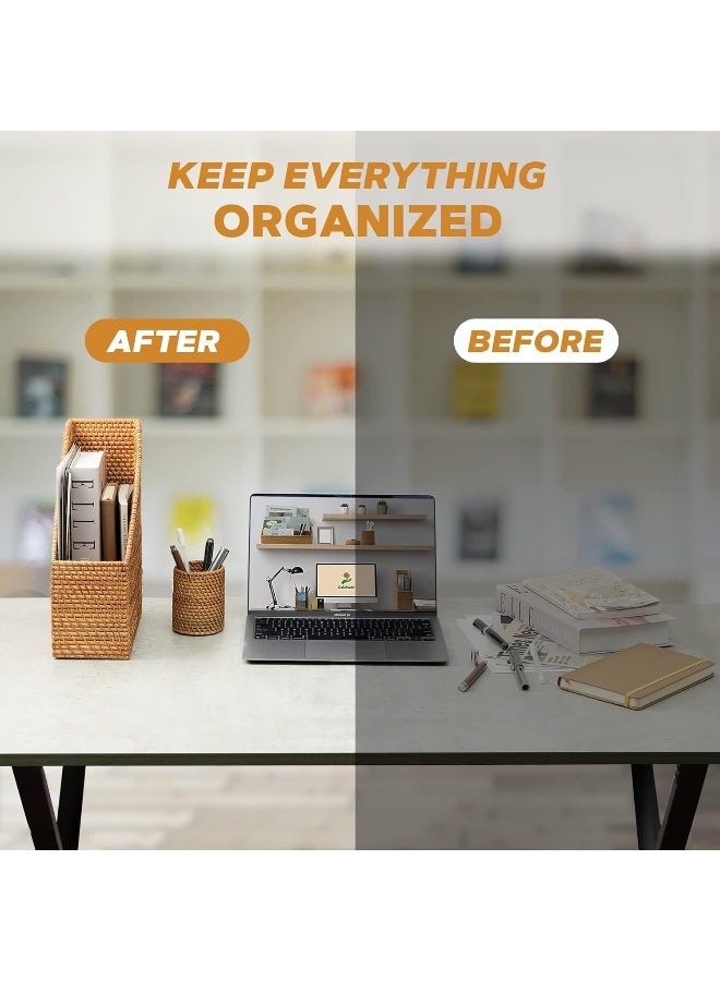 Modish Rattan Magazine & File Organizer - Beige Woven Desktop Storage Basket for Home Office - Image 2
