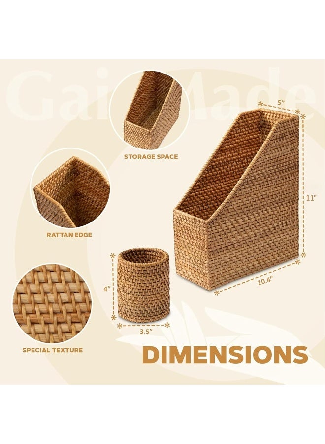 Modish Rattan Magazine & File Organizer - Beige Woven Desktop Storage Basket for Home Office - Image 3