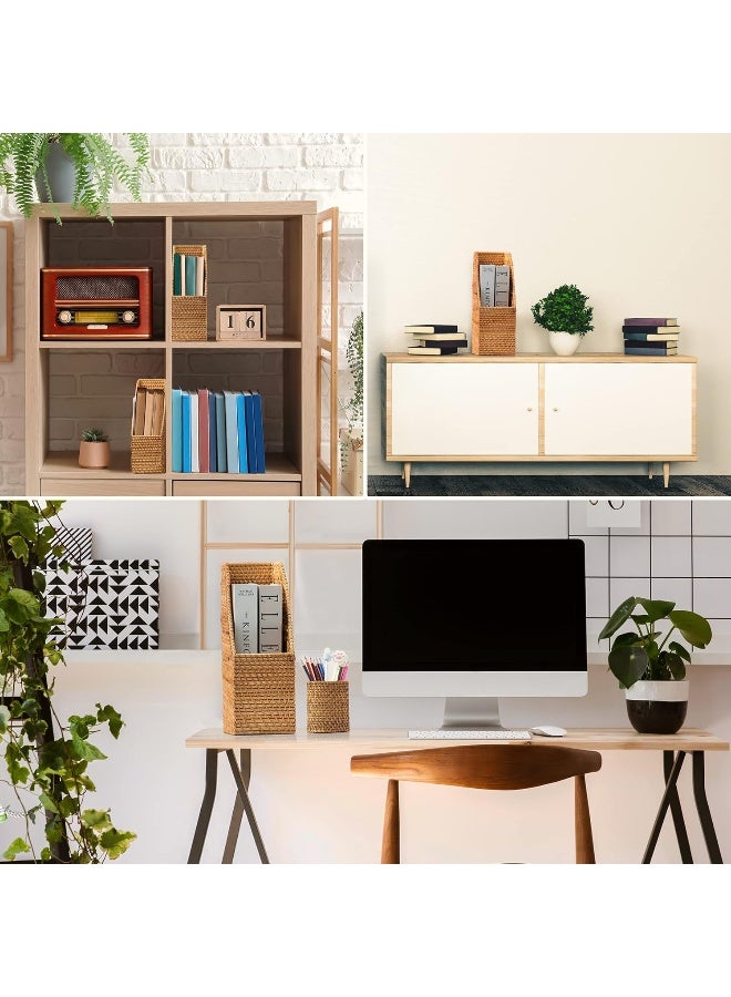 Modish Rattan Magazine & File Organizer - Beige Woven Desktop Storage Basket for Home Office - Image 5