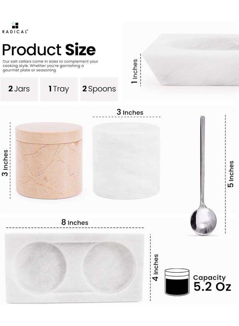 RADICALn White & Verona Marble Salt Cellar with Lid | 3" Set of 2 Spice & Sugar Jars for Kitchen Counter - Image 3