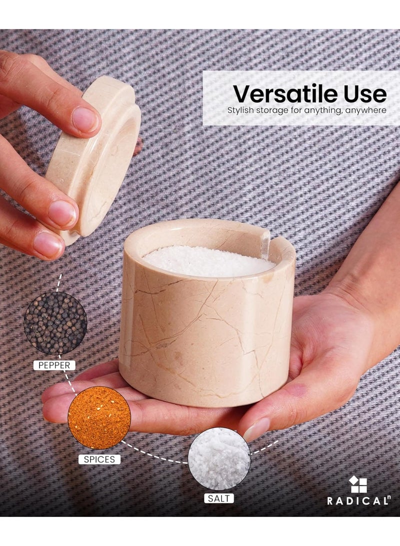 RADICALn White & Verona Marble Salt Cellar with Lid | 3" Set of 2 Spice & Sugar Jars for Kitchen Counter - Image 4