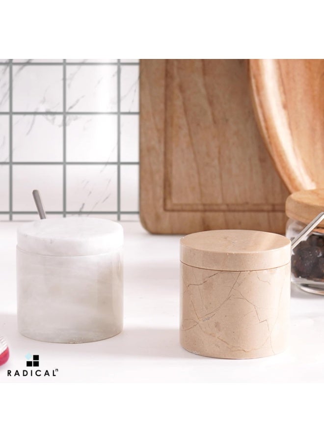 RADICALn White & Verona Marble Salt Cellar with Lid | 3" Set of 2 Spice & Sugar Jars for Kitchen Counter - Image 5