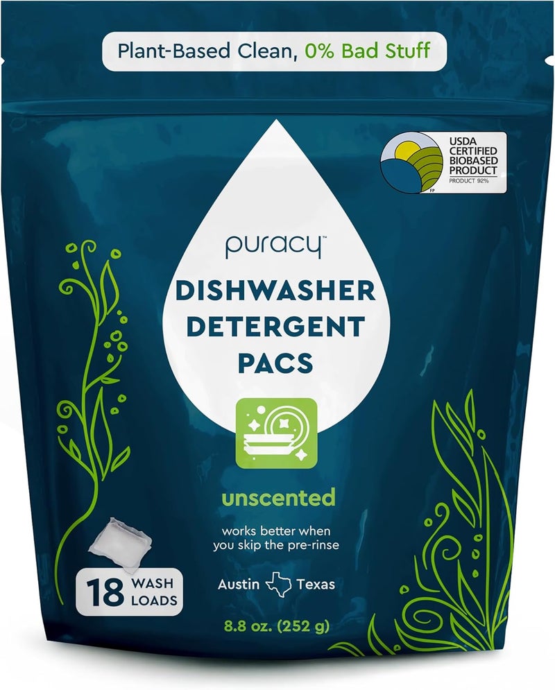 Dishwasher Pods, Natural Dishwasher Detergent, Free & Clear Dish tabs - Enzyme-Powered, Spot & Residue Free - TikTok Trend Items, Must Haves from TikTok Made Me Buy It (Free & Clear, 18 Count) - Image 1