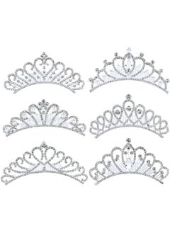 Cinaci Cinaci 6 Pieces Decorative Wedding Birthday Party Prom Princess Dazzling Pearl Rhinestone Silver Metal Tiara Crown Hair Side Combs Slides Hair Accessories for Kids Teens Girls Women  - Image 1