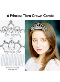 Cinaci Cinaci 6 Pieces Decorative Wedding Birthday Party Prom Princess Dazzling Pearl Rhinestone Silver Metal Tiara Crown Hair Side Combs Slides Hair Accessories for Kids Teens Girls Women  - Image 5