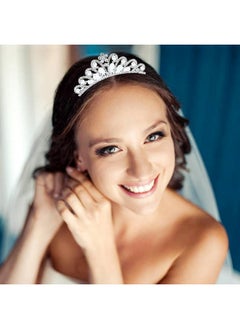 Cinaci Cinaci 6 Pieces Decorative Wedding Birthday Party Prom Princess Dazzling Pearl Rhinestone Silver Metal Tiara Crown Hair Side Combs Slides Hair Accessories for Kids Teens Girls Women  - Image 4
