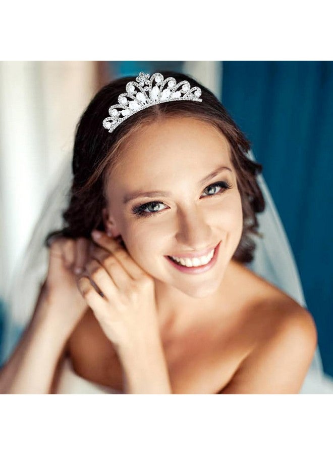 Cinaci Cinaci 6 Pieces Decorative Wedding Birthday Party Prom Princess Dazzling Pearl Rhinestone Silver Metal Tiara Crown Hair Side Combs Slides Hair Accessories for Kids Teens Girls Women - Image 4