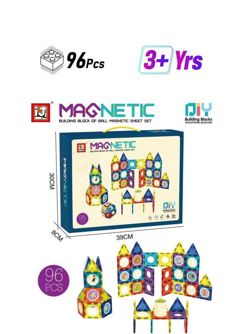 MAGIC VAULT Magnetic Blocks Building Tiles Toys for 3+ Year Old Boys and Girls-Learning by Playing Games for Toddlers- Kids Toys Construction Playboards Toys-Inspirational, Educational, Conventional (96pcs)  - Image 1